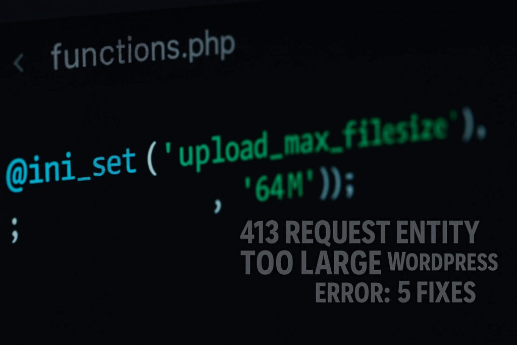 Editing functions.php file to fix 413 request entity too large WordPress error.