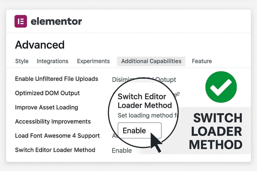 Switching the editor loader method to resolve Elementor widget panel not loading.