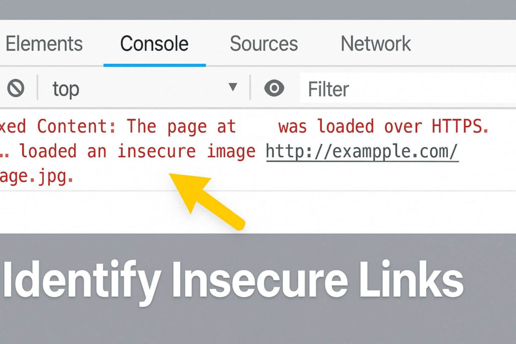 Using the browser console inspector to identify the source of the mixed content error WordPress.