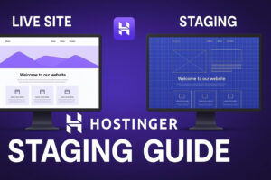 Split screen showing the live site vs the environment used to create staging site Hostinger.