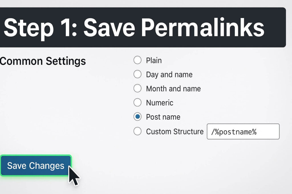 Clicking save changes in permalink settings to apply the yoast sitemap 404 fix.